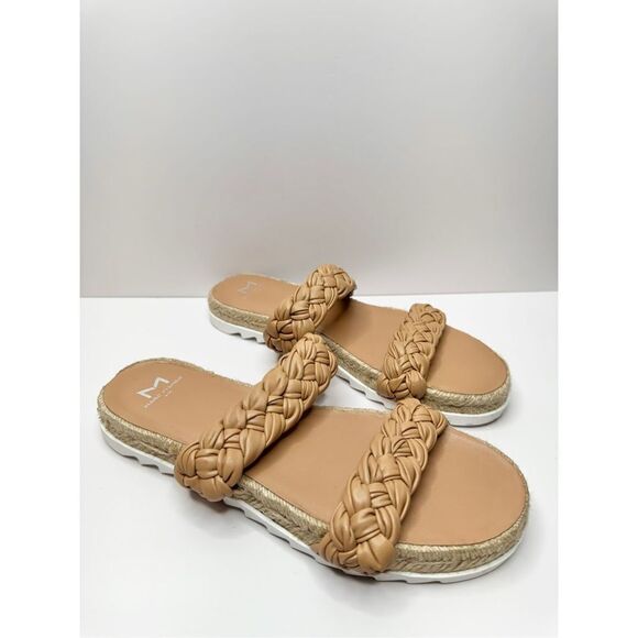 Marc Fisher Sandals Womens Size 7.5 Tan Leather Jaimee‎ Espadrille Slide Shoes - Picture 3 of 7